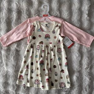 Hudson Baby Pink and Cream Dress & Cardigan Set